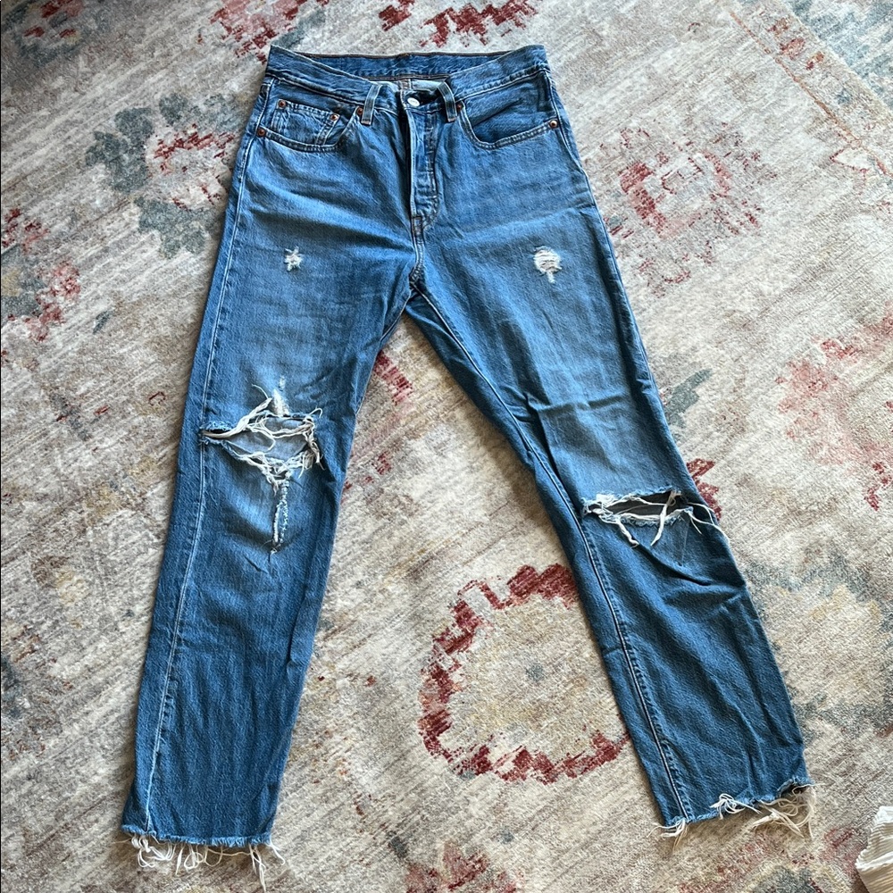 Levi's High Waisted 501 Light Blue Denim Jeans